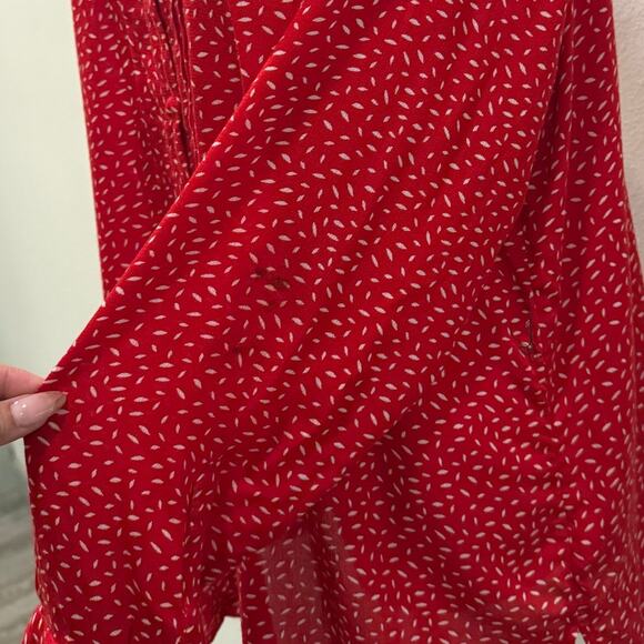 Lucky Brand Red White Dot Long Sleeve Blouse Women Large Lightweight Office Work - Picture 5 of 9